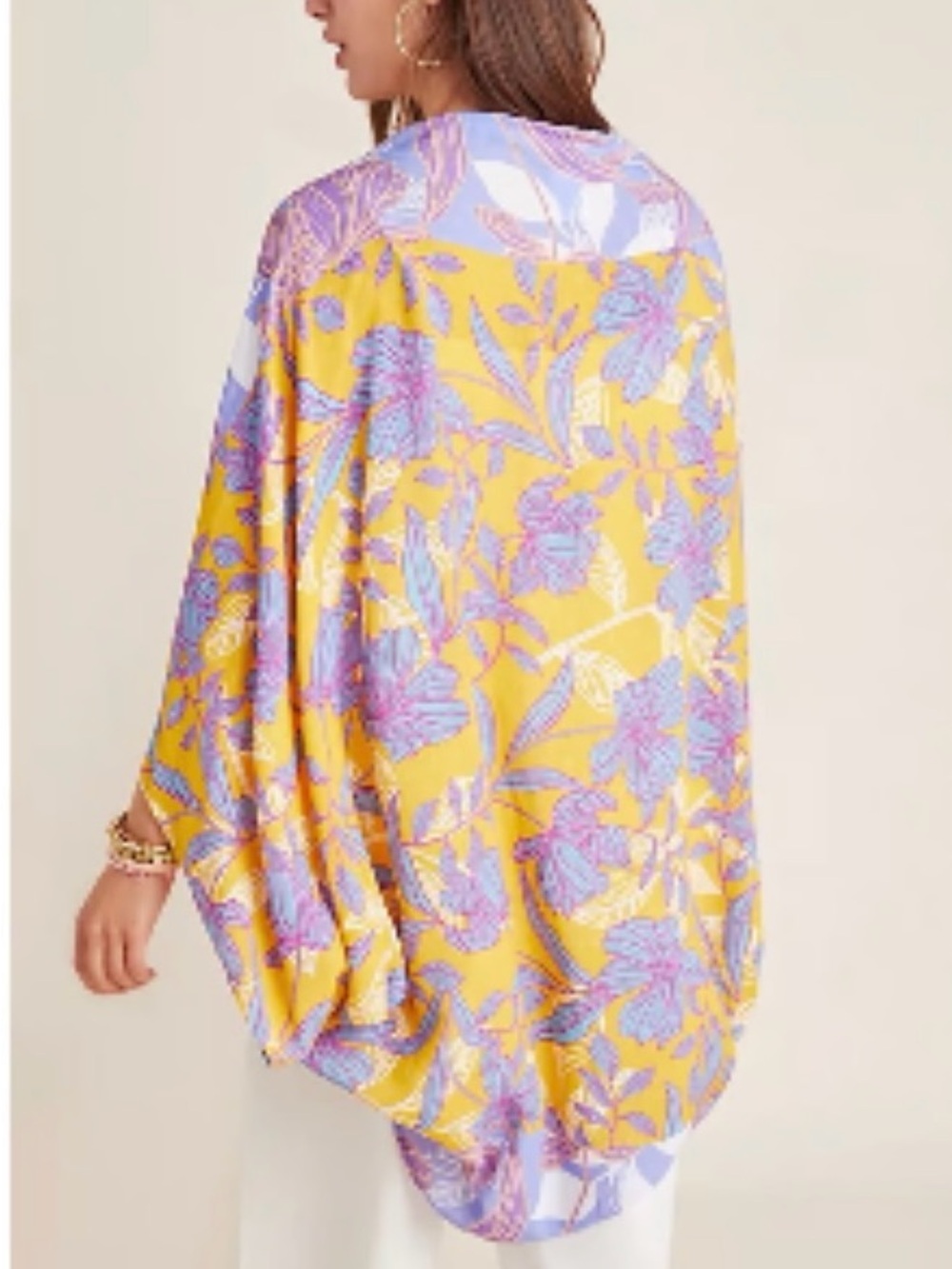 Kachel x Anthropologie “Voyager Cocoon Kimono” yellow floral print kimono (OS)